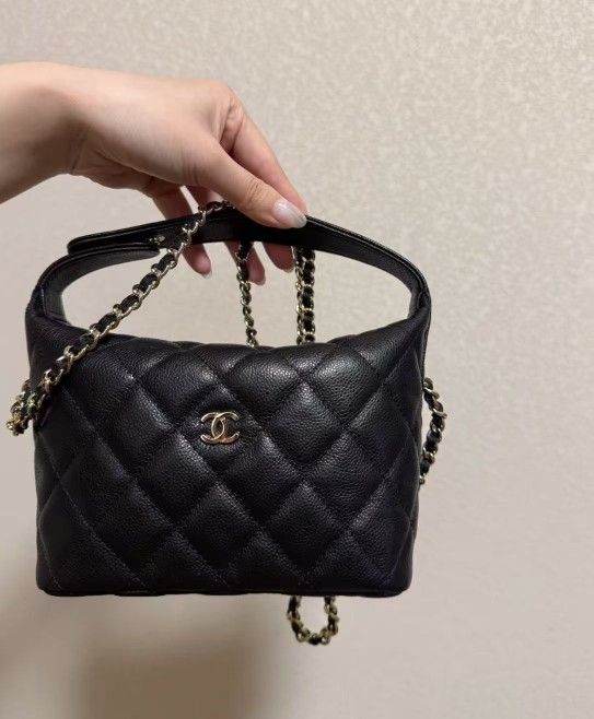 Classic chain metal logo leather chain diamond calfskin Hobo bag shoulder crossbody handbag women's black