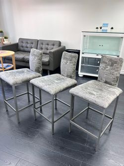 Set of 3 Upholstered Counter Height Bar Stools