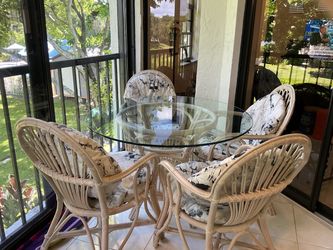 Rattan Dining Set with Glass Top Table