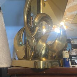 Mid Century Brass Swans Table Lamps 