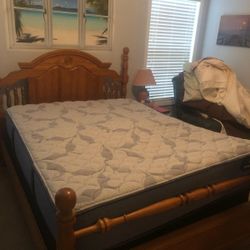 Bed Frame  Boxsprings And Nearly New Mattress 