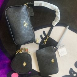 New Black 3 Piece Coach Set with 2 Cherry Charms 