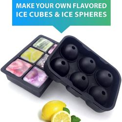 Round Ice Cube Mold (Set of 2) Whiskey Ice Ball Mold With Lid, Ball Ice Cube Tray With Funnel, Ice Ball Maker Mold, Sphere Ice Cube Mold For Cocktail,