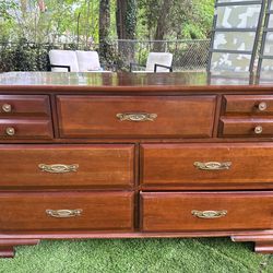 Dark Wood Dresser w/ 9 Drawers and nightstand