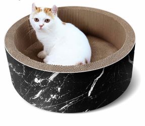 ScratchMe Cat Scratcher Post & Board, Round Cat Scratching Lounge Bed, Durable Pad Prevents Furniture Damage, 17.32'' x 17.32''x 6.11'', Black