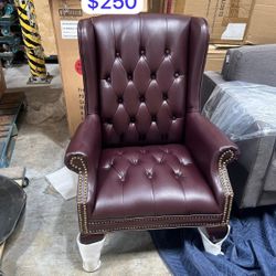 Burgundy Queen Ann Style Leather Chair – QTY:2