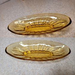 Vintage Yellow Canary Glass Celery Olive Relish Tray Dish Starburst Carnival 