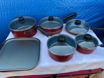 Red Nonstick Cookware Set with Glass Lids
