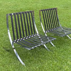 Pair Of Modern Striped Lounge Barcelona Style Chairs