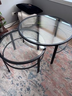 Round Glass Nesting Coffee Tables Set of 2