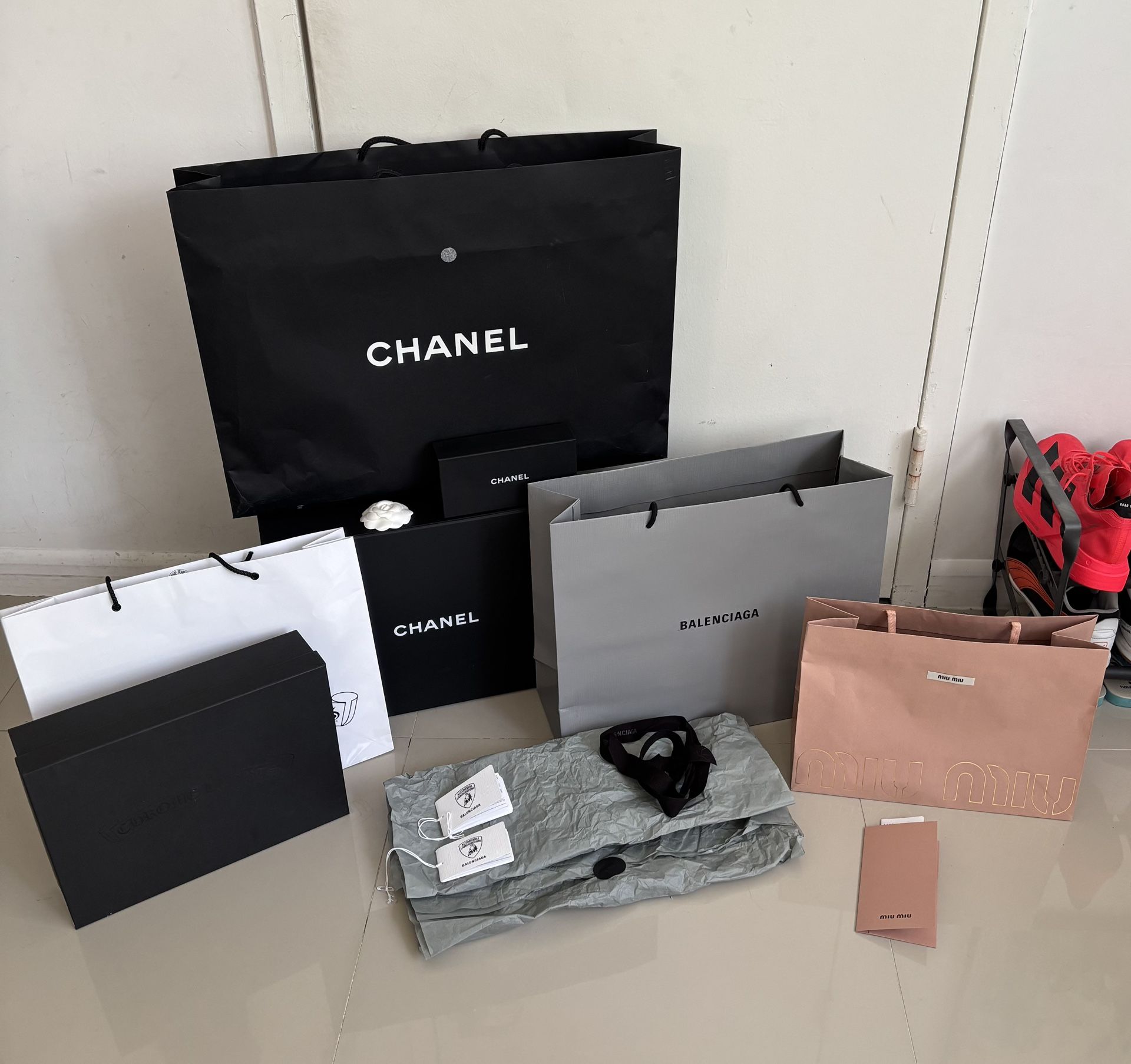 Bundle of CHANEL BALENCIAGA CHROME HEARTS MIU MIU Shopper Bags & Boxes