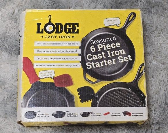 LODGE Cast Iron Seasoned Essential Skillet Set, 6 pc, Black, Pans, Cooking, NIB
