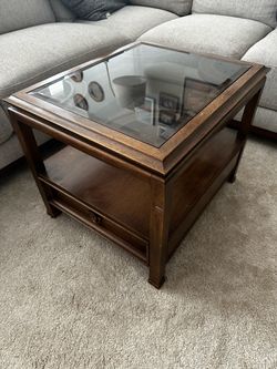 Wood & Glass Side Table with Drawer