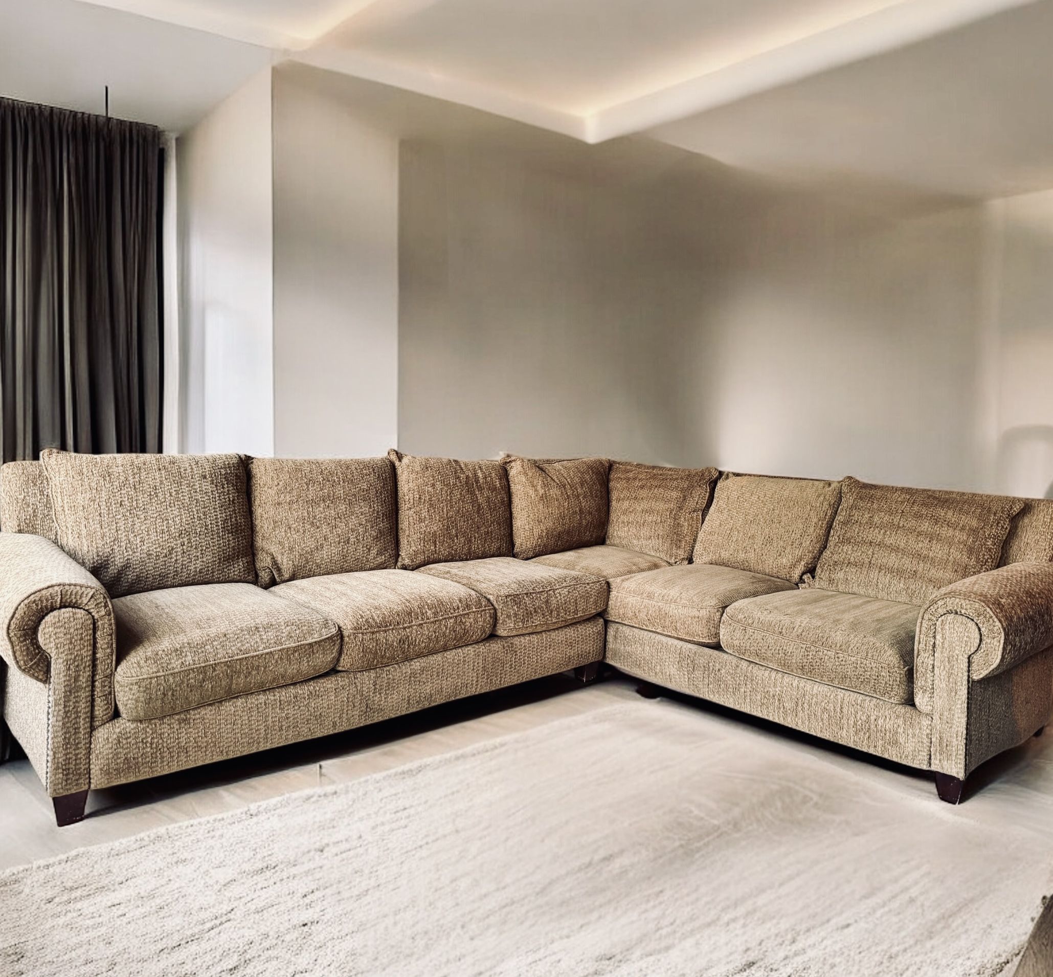 Vintage Chenille and Down Sectional Sofa Couch