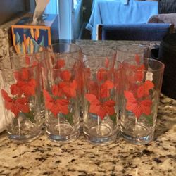 Mary Goertzen Water Color Poinsettia Drinking Glasses