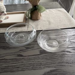 Set of 2 Clear Glass Flower Lotus Succulent Bowls