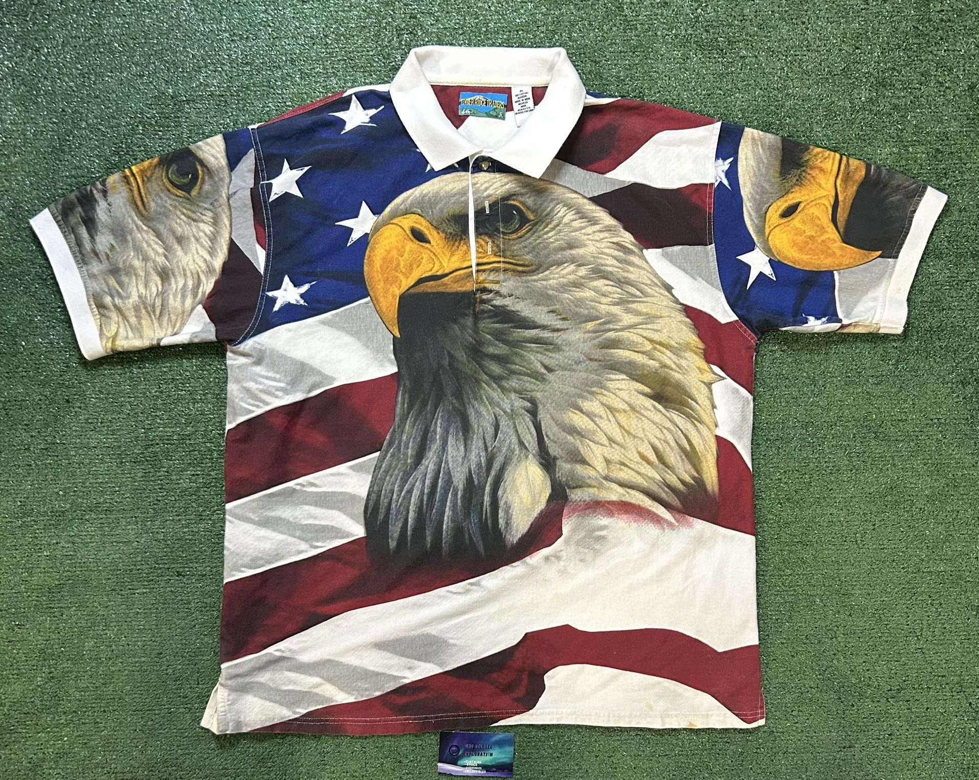 Vintage 1990s Bald Eagle all over print polo