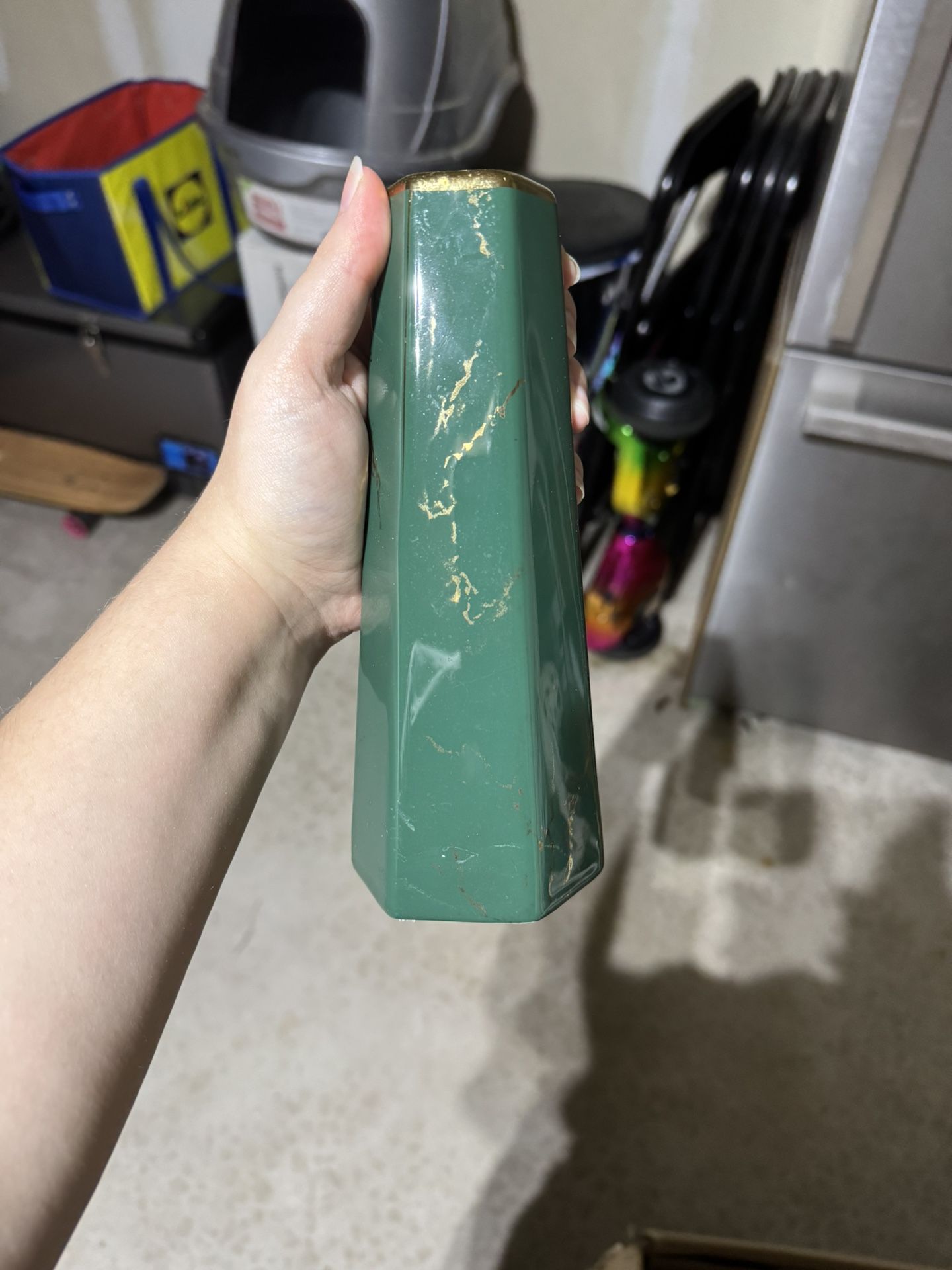 12 8” Tapered Green And Gold Vases