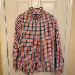 Vineyard Vines Blue And Pink Long Sleeve Business Casual Collared Dress Shirt