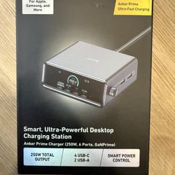 Anker Prime Charging Station, 250W 6-Port GaN USB C Charger, 2.26" LCD Smart Display Control, Compatible with iPhone, Galaxy, MacBook, Dell for Home O