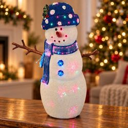 Fiber Optic LED Color-Changing Snowman & Moose Christmas Figurines 18 in Plug-In