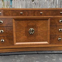 Art Deco 10 Drawer Flame Walnut Dresser/Credenza/media Center.