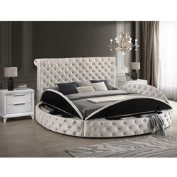 Ivory Velvet Round Storage Bed Frame Queen $899 Eastern King $980 Brand New In Box Firm Price Headboard 54”H