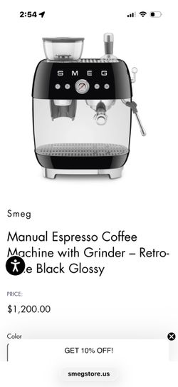 Smeg EGF03 Semi-Automatic Espresso Machine with Built-In Grinder, Dual Thermoblock, 50’s Retro Style – Black (120 V)