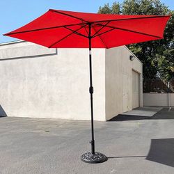 (NEW) $70 Patio Set (10ft Umbrella and Base Stand) Tilt Crank, Outdoor Garden Market, Beige or Red color