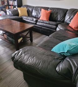 Full grain black leather couch