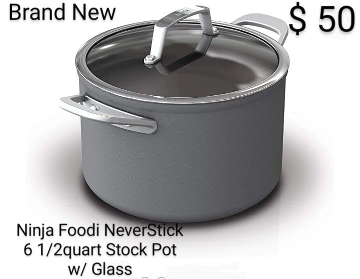 Brand New Ninja Food NeverStick 6 1/2 Quart Stock Pot With Glass