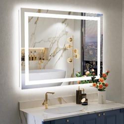36 x 28 Inch LED Touch Button Bathroom Vanity Mirror with Switchable Color and Defogger - 36x28 - LED Mirror
