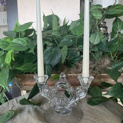 Pair of Fostoria Glass CHINTZ Etched 2 Light Candle Holders 