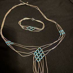 Vintage liquid silver turquoise Necklace and bracelet set