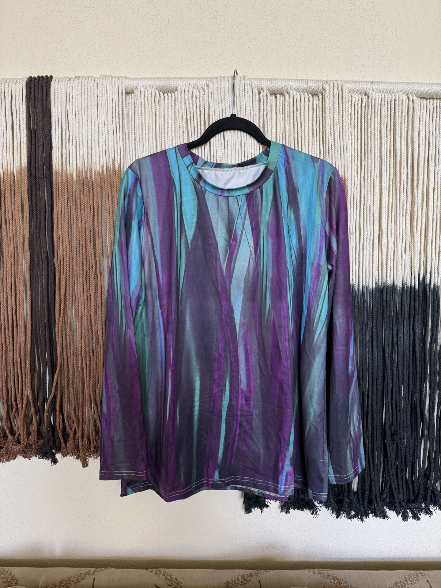 Blue and purple abstract print long sleeve top; perfect condition, brand new without tags, never worn!