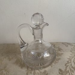 Antique Hand Blown Clear Glass Cruet Etch Cut Fleur de Lis Design Elegant - Feel Free to Ask