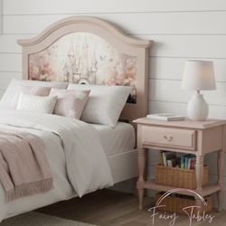 Custom Children's Fairy Tale Castle Twin Headboard & Nightstand Set Refinished in Demure Mauve Pink