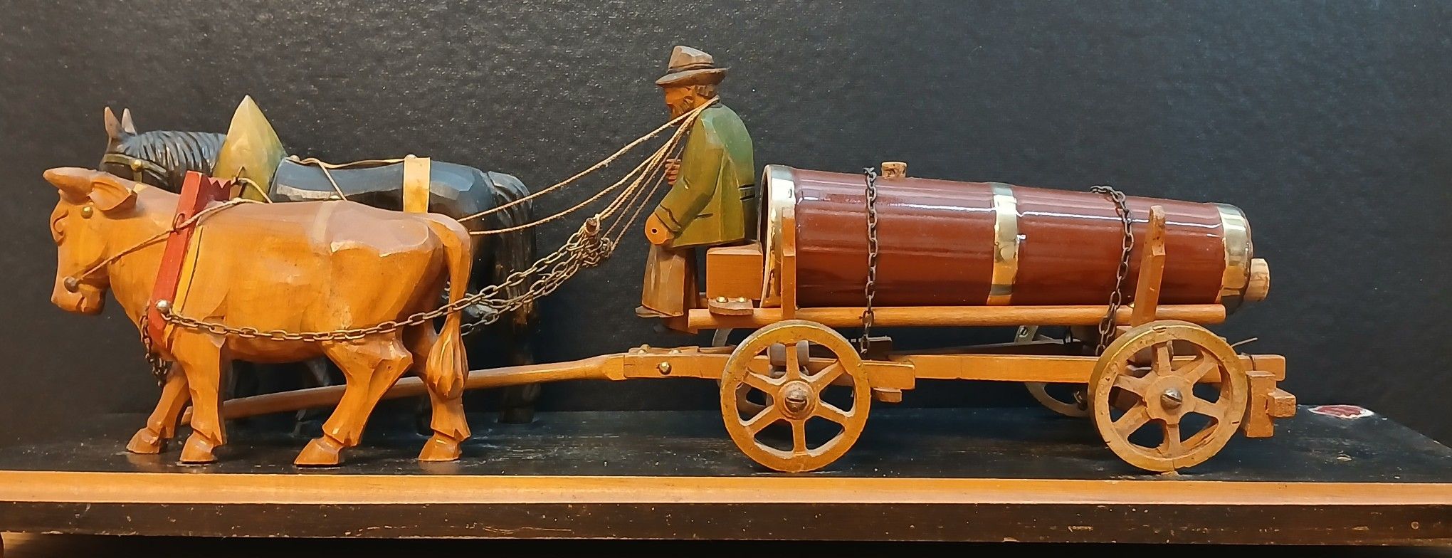 Rhon Sepp Hand Carved Horse Oxen And Wagon Germany Art Decor Decantor