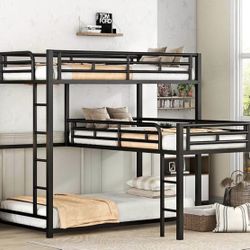 Harper & Bright Designs Black Twin Size L Shaped Metal Triple Bunk Bed 