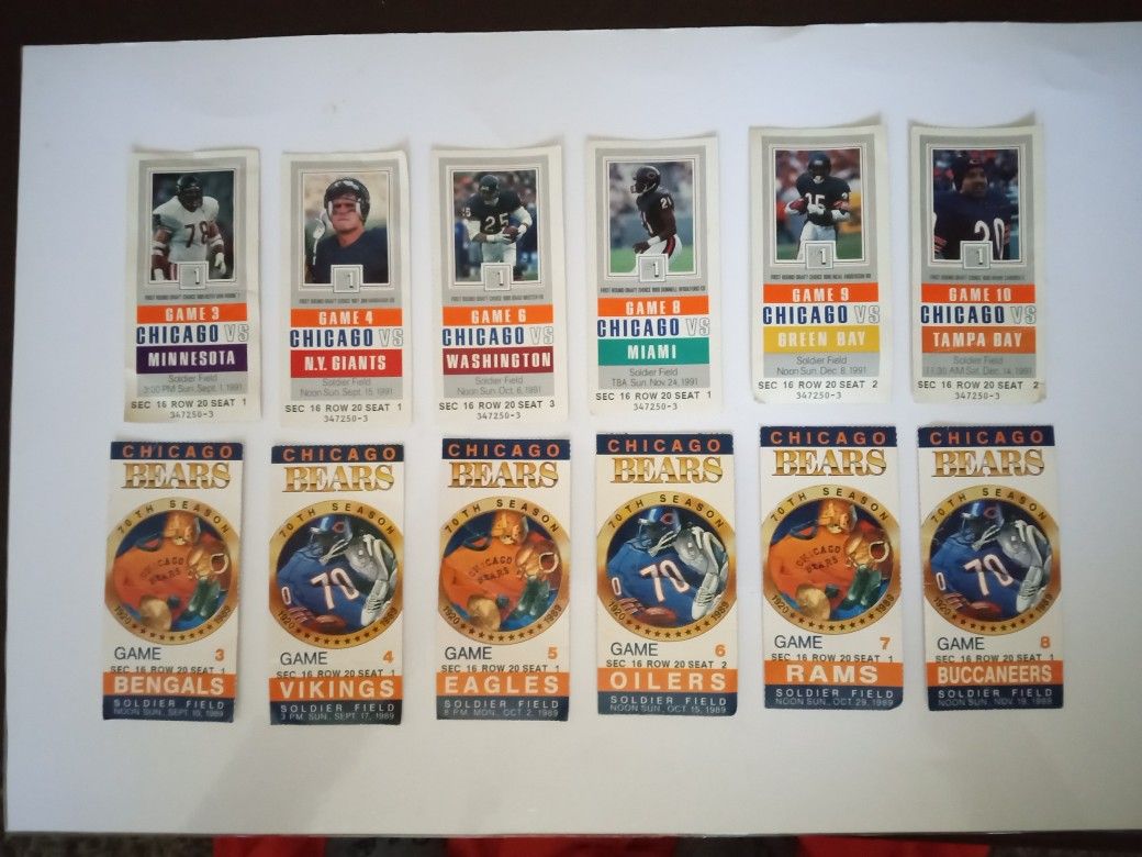 Chicago Bears Ticket Stubs 1989 & 1991