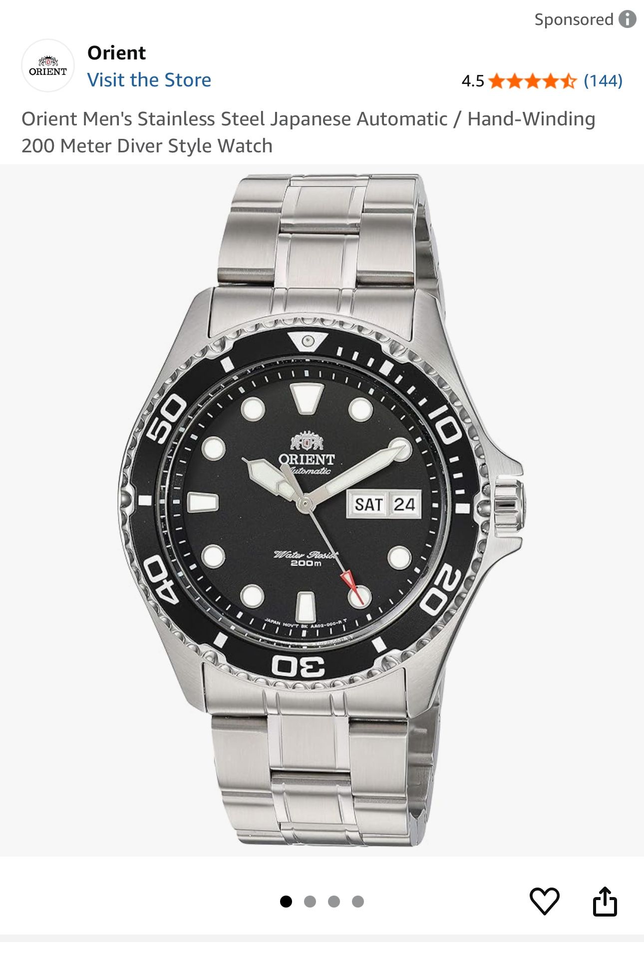 Orient Men's Stainless Steel Japanese Automatic / Hand-Winding 200 Meter Diver Style Watch