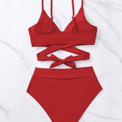 Shein Bikini Set Crisscross Tie Back Red Size Small 