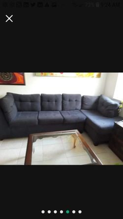 Navy Blue Quilted Microfiber Sectional