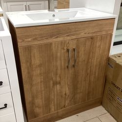 30” bathroom vanity cabinet new wood color fully assembled Softclose doors white top sink integrated ready for pick up today