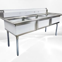 NSF 78 ins SS Three Compartment Sink two faucetsS3C242412-318