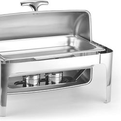 8qt Roll Top Chafing Dish - Durable Full-Size Chafer Stainless Steel - With Food/Water Pan and Fuel Holders, Mirror Finished Buffet Food warmer Set Fo