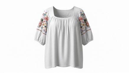White Floral Embroidered Peasant Blouse