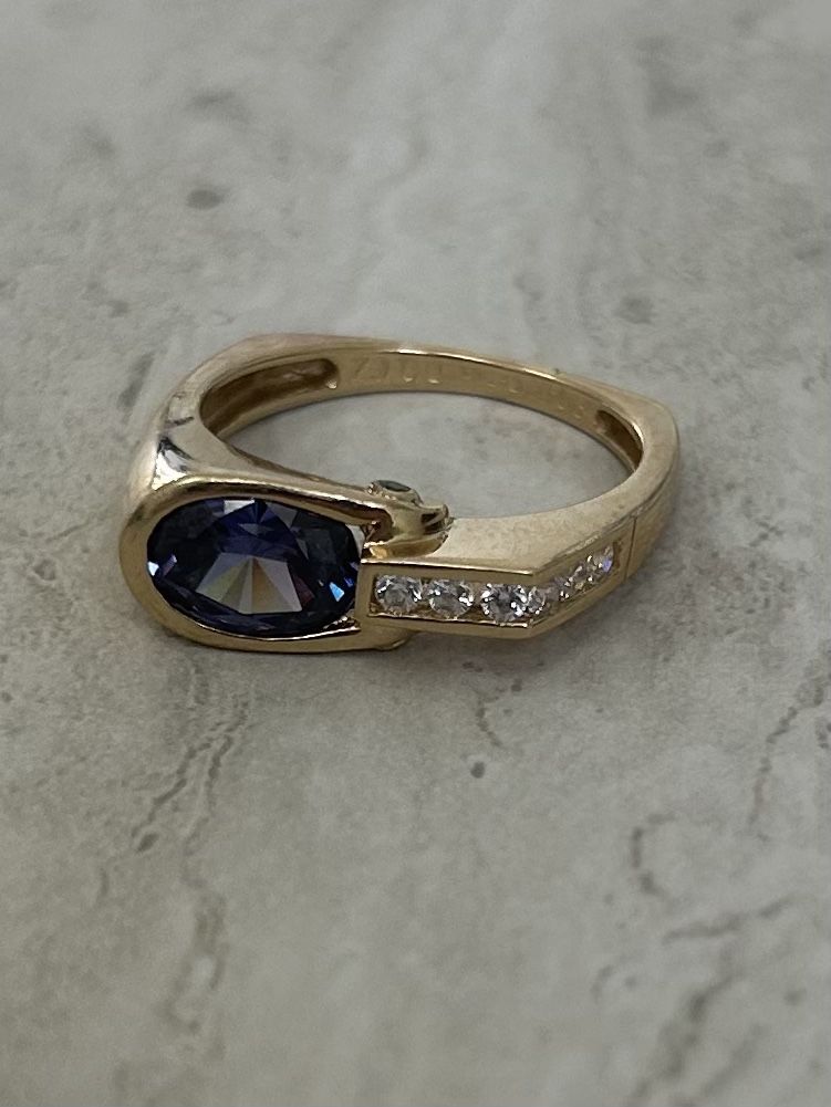 14kt Yellow Gold Natural Tanzanite And CZ Ring