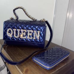 Rhinestone queen purse w/ matching wallet