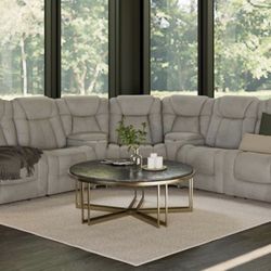 COSTCO Power Electric Gray Fabric Fully Reclining Sectional Couch 